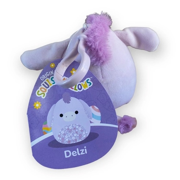 Squishmallows Delzi Donkey Floral Flowers Purple Clip Spring Easter NWT - Picture 2 of 3